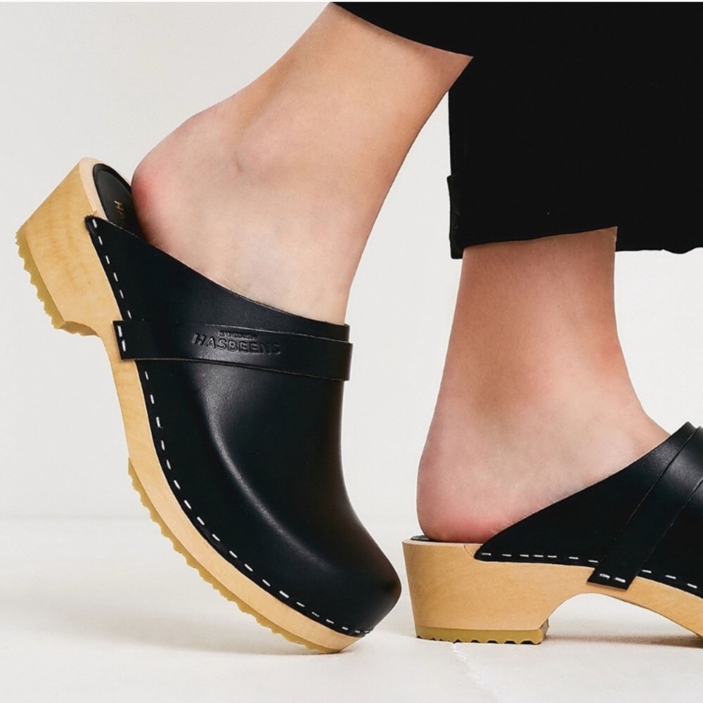 Swedish Hasbeens Husband Clogs Black Size 7
